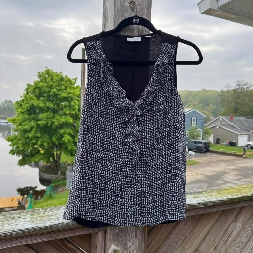 Y2K Polka Dot Tank Top Women's Size XS Black White New York & Company Ruffle